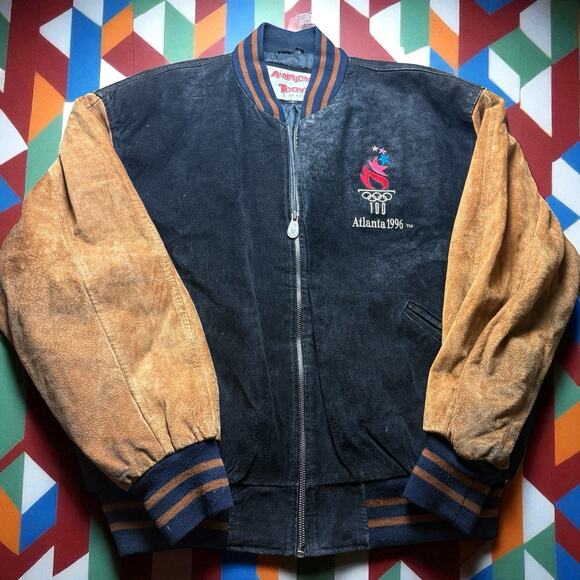 Vintage Atlanta Olympics 1996 Centennial Suede Leather Large Jacket Excelled - Picture 1 of 7